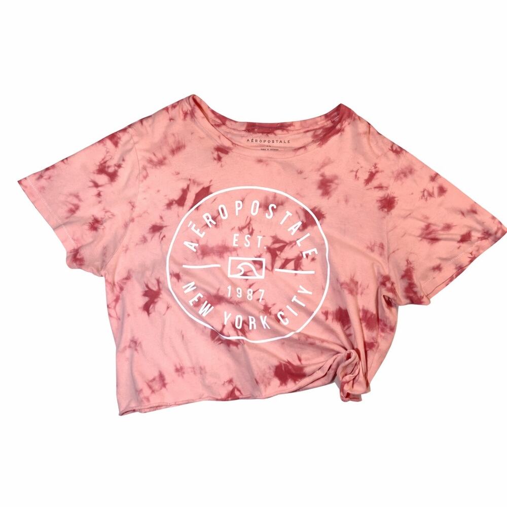 Aeropostale Pink Tie Dye Short Sleeve  Oversized Cropped Cut Off T-Shirt Size XL